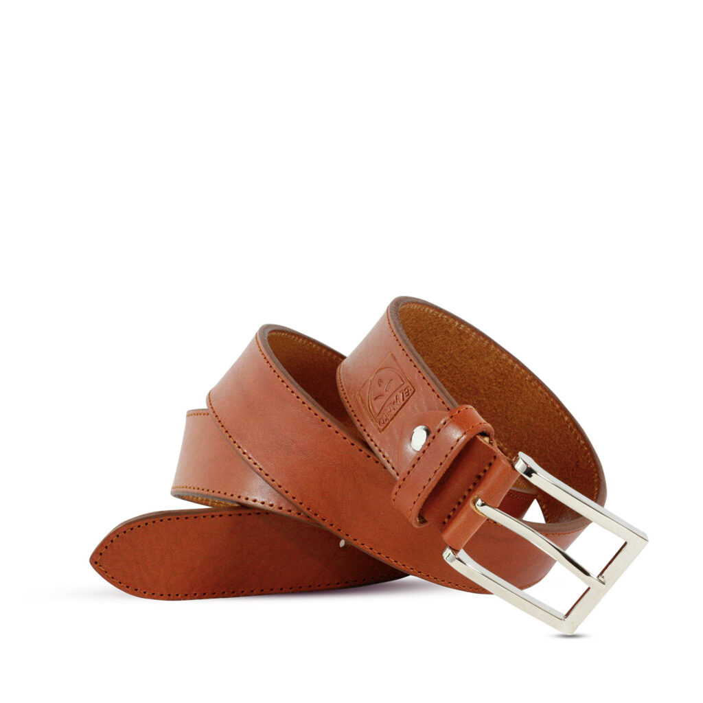 Cintura in pelle con fibbia argento 3,5 cm